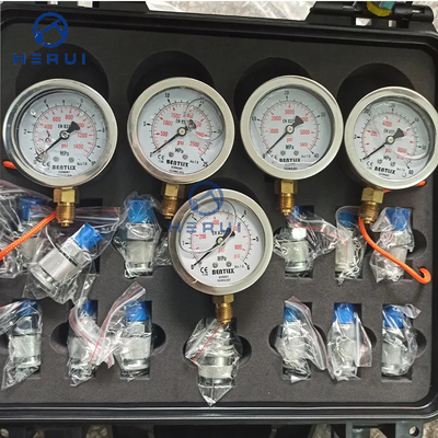 Construction Machinery Parts Universal 5 Gauges Hydraulic Pressure Gauge Tester With Tee Joint Set Tee Connector Box